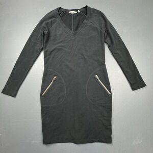 Athleta Long Sleeve Sweater Dress Women's Size XS Black V-Neck Zip Pockets Modal